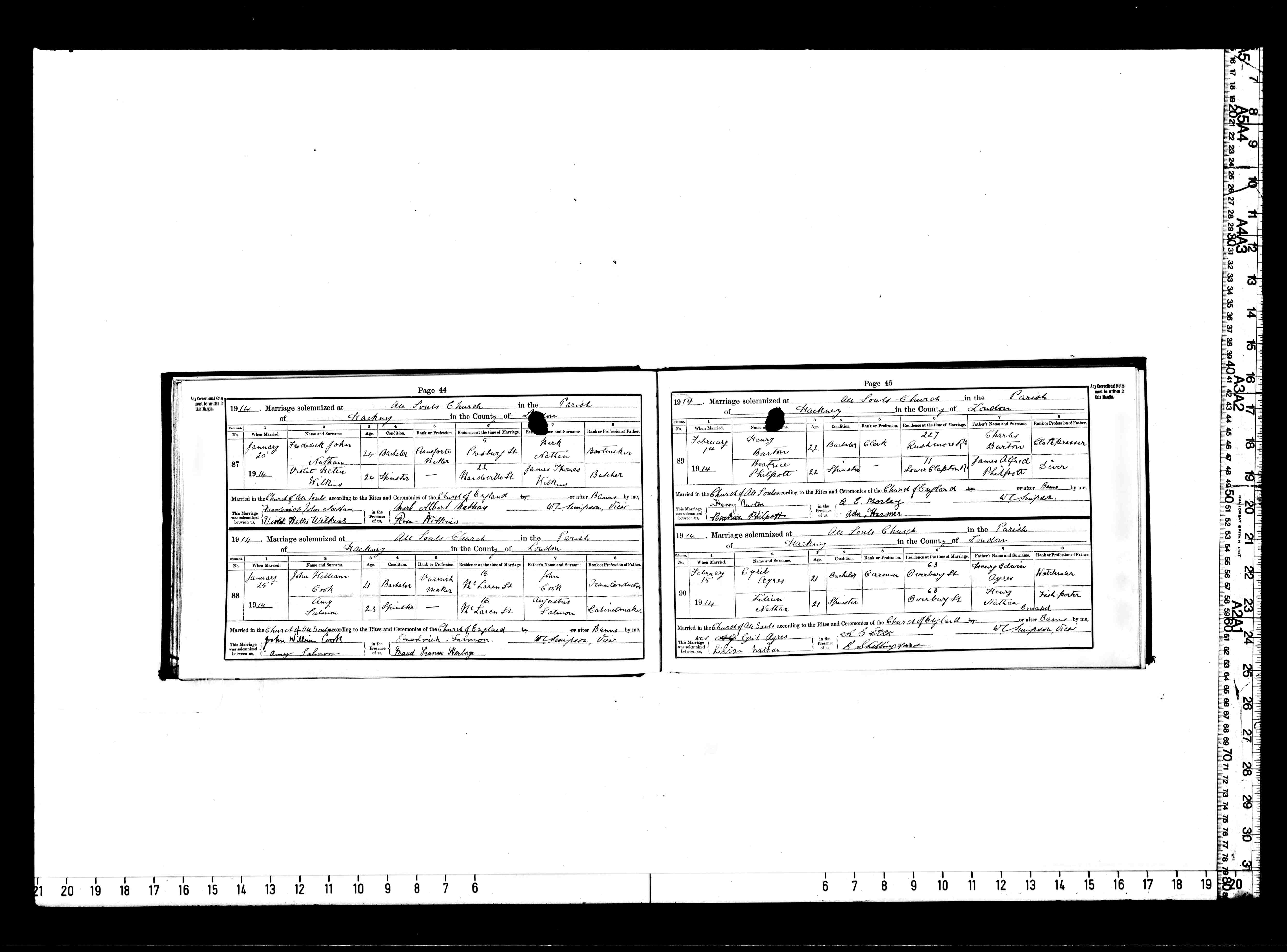 1914 marriage of Amy Salmon to John William Cook